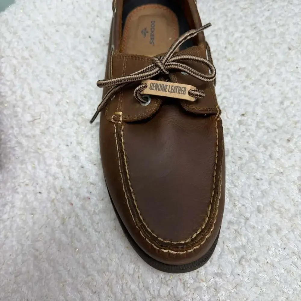 Dockers Vargas Boat Shoes Size 12W Brown Leather Casual Loafers Mens Like New
